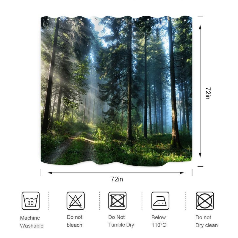 ZXMBF Trees Forest Sunlight Shower Curtain Straight Tall Trees Sunshine Attractive Nature Landscape Waterproof Fabric Bathroom Decor 72x72 Inch Green Plastic Hooks 12 PCS - Image 5